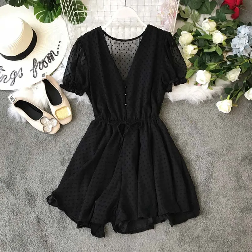 NiceMix Women Polka Dot Chiffon Overalls Sashes Korean Short Sleeve V Neck Beach Rompers Loose Casual Summer Wide Leg Playsuits
NiceMix Women Polka Dot Chiffon Overalls Sashes Korean Short Sleeve V Neck Beach Rompers Loose Casual Summer Wide Leg Playsuits