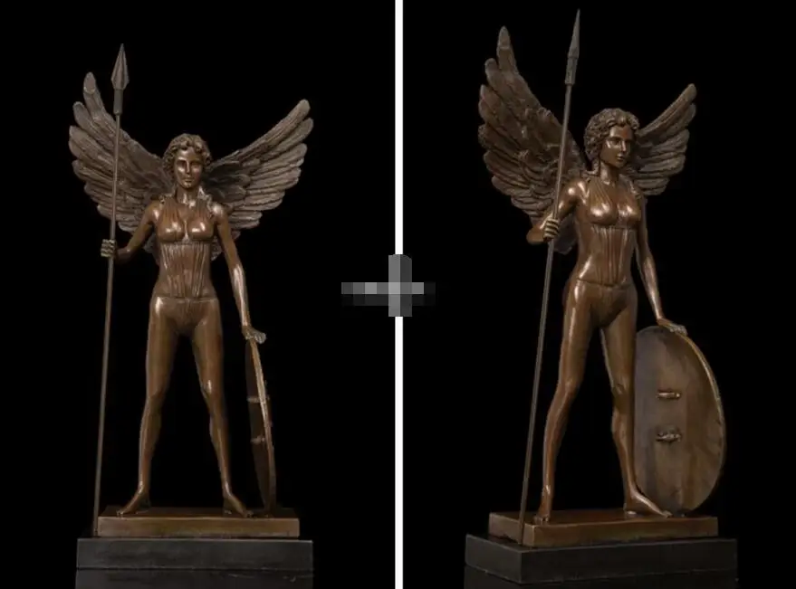Бронзовая Художественная Скульптура 20 дюймов Крылатый Женский воин с защитной