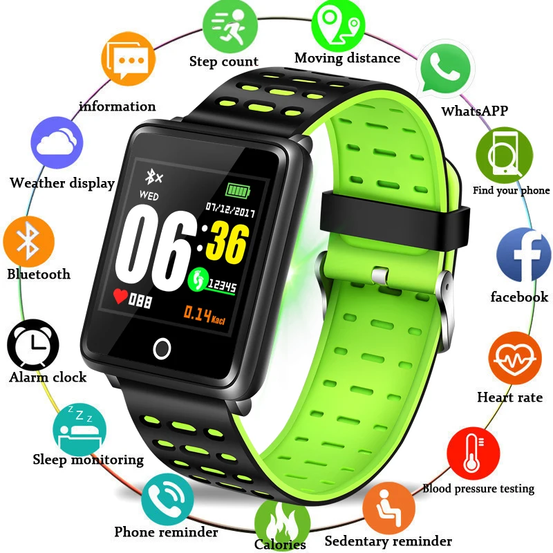 

BANGWEI Sport Watch Depth IP68 Waterproof Smart Watch Blood Pressure Heart Rate Monitor Calorie Pedometer Information Reminder
