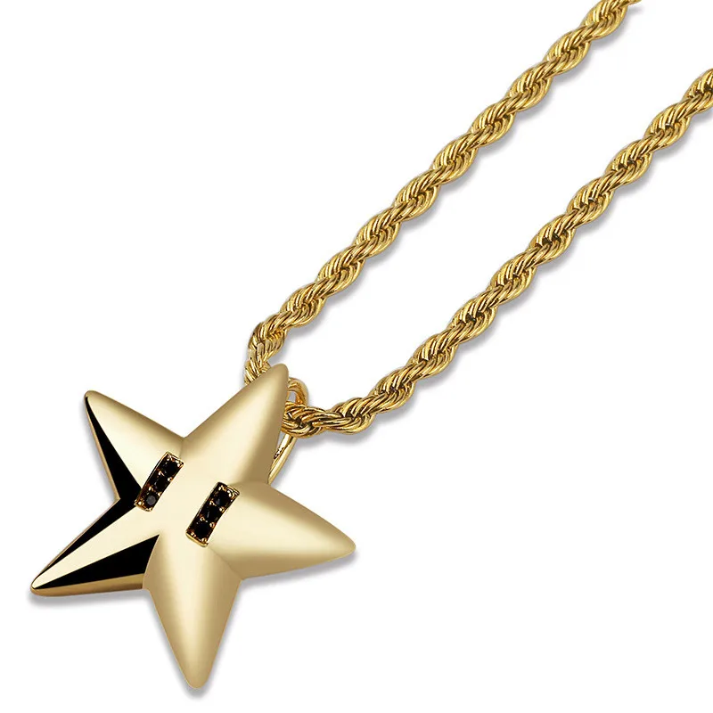 

OMYFUN Factory Price Lucky Star Pendant Necklace Hip Hop Bling Party Jewelry Black CZ Iced Pave Pendants & Necklaces Bijoux New