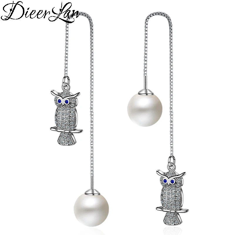 

DIEERLAN Fashion Korean 925 Sterling Silver Simulated Pearl Owl Earrings for Women Statement Jewelry Brincos Pendientes 2019