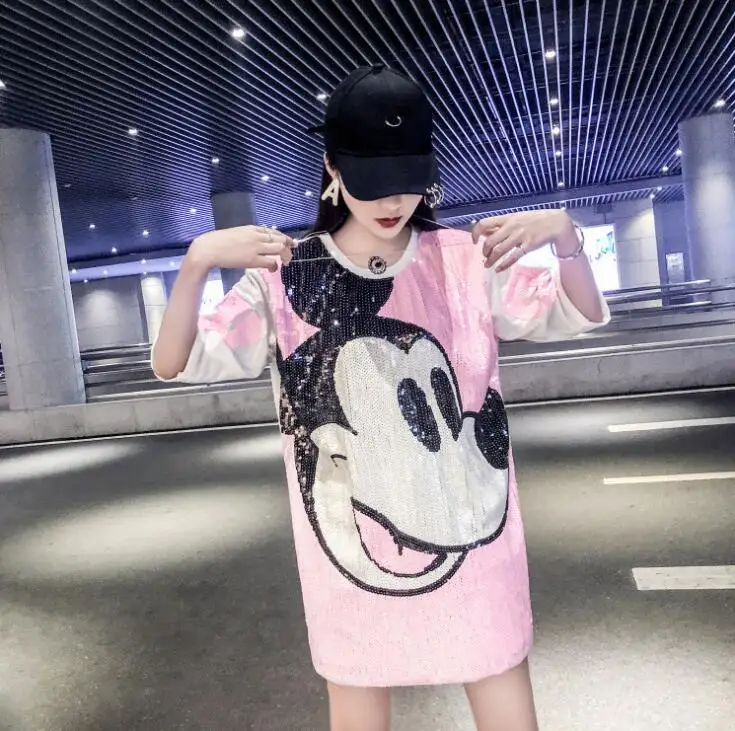 Women Summer Plus Size Dress Short Sleeve Streetwear Casual Loose O-Neck Cartoon Mickey Mouse Sequin Party Club Mini Dresses
Women Summer Plus Size Dress Short Sleeve Streetwear Casual Loose O-Neck Cartoon Mickey Mouse Sequin Party Club Mini Dresses