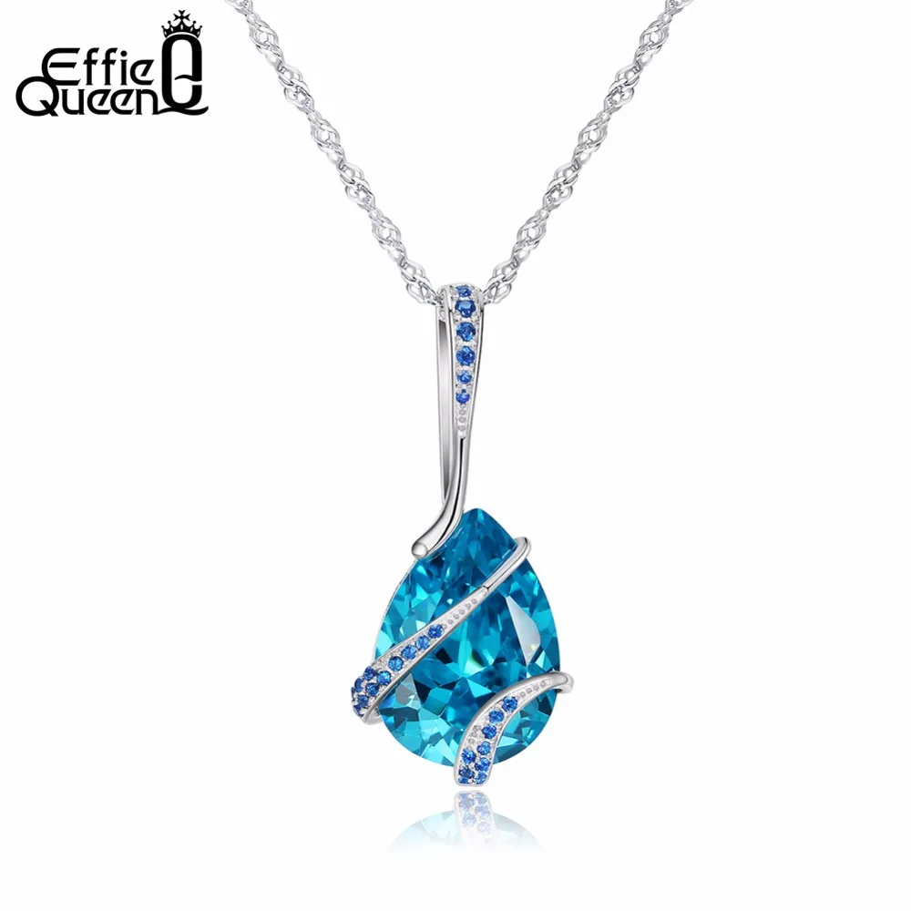 Effie Queen Women Trendy Waterdrop Pendant Necklace with AAA Blue CZ Crystal Silver Color Necklace Jewelry for Women DON130
Effie Queen Women Trendy Waterdrop Pendant Necklace with AAA Blue CZ Crystal Silver Color Necklace Jewelry for Women DON130