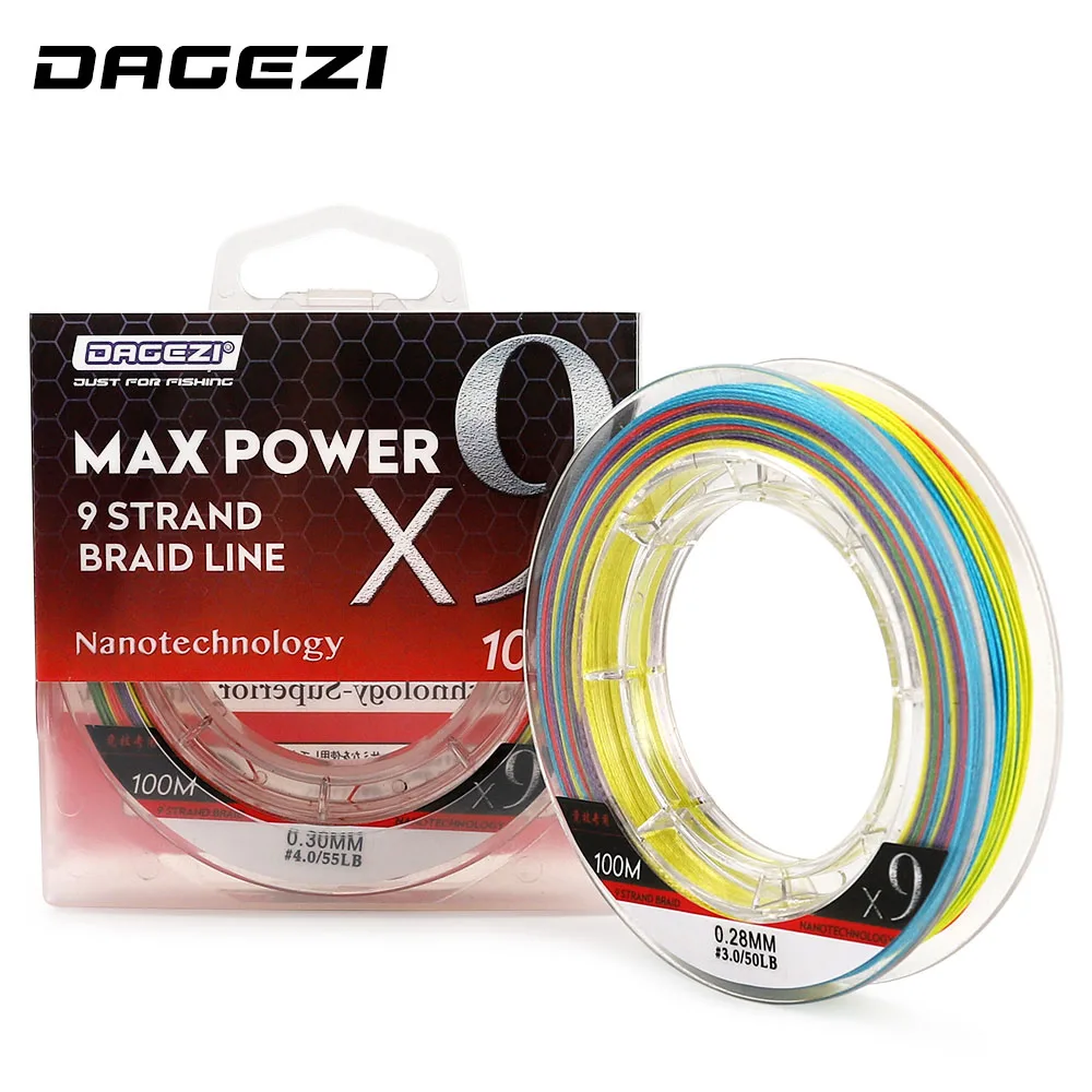 DAGEZI 9 Strand PE Braided Fishing Line 25-100LB 100M Multifilament Lines For Freshwater and Saltwater | Спорт и развлечения