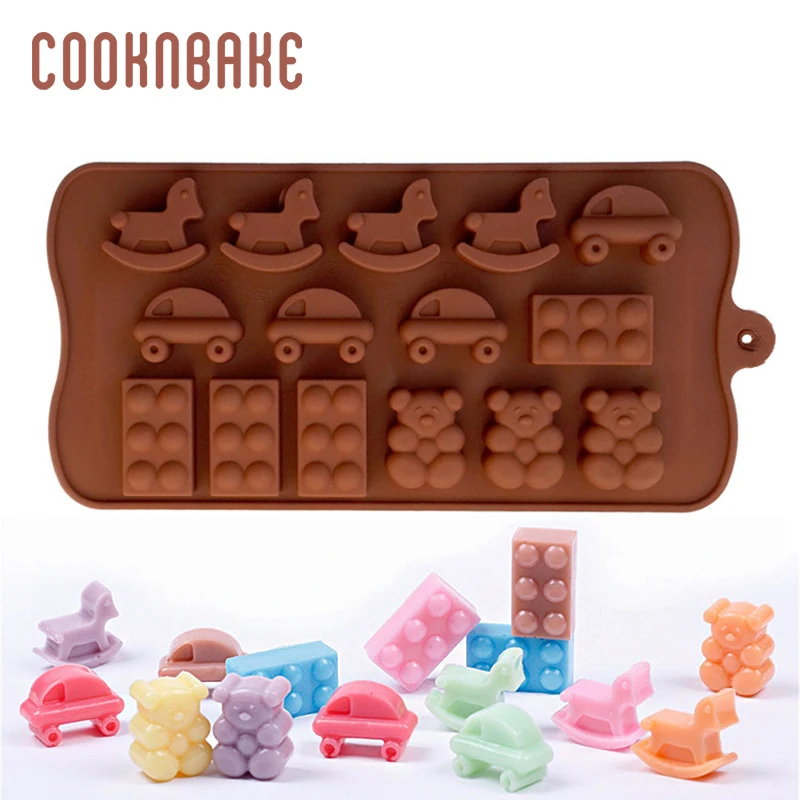 

COOKNBAKE Silicone Cake Decorating Mold Chocolate Fondant gummy Molds cute candy form bake Jelly tools car bear shape 15 hole