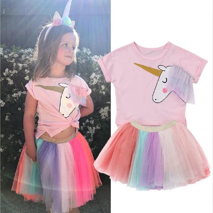Summer Girls Cothing Set Boutique Kids Little Girl Clothes Unicorn T-shirt+Rainbow Tutu Skirt Suit 2PCS Children Clothes Girl
Summer Girls Cothing Set Boutique Kids Little Girl Clothes Unicorn T-shirt+Rainbow Tutu Skirt Suit 2PCS Children Clothes Girl