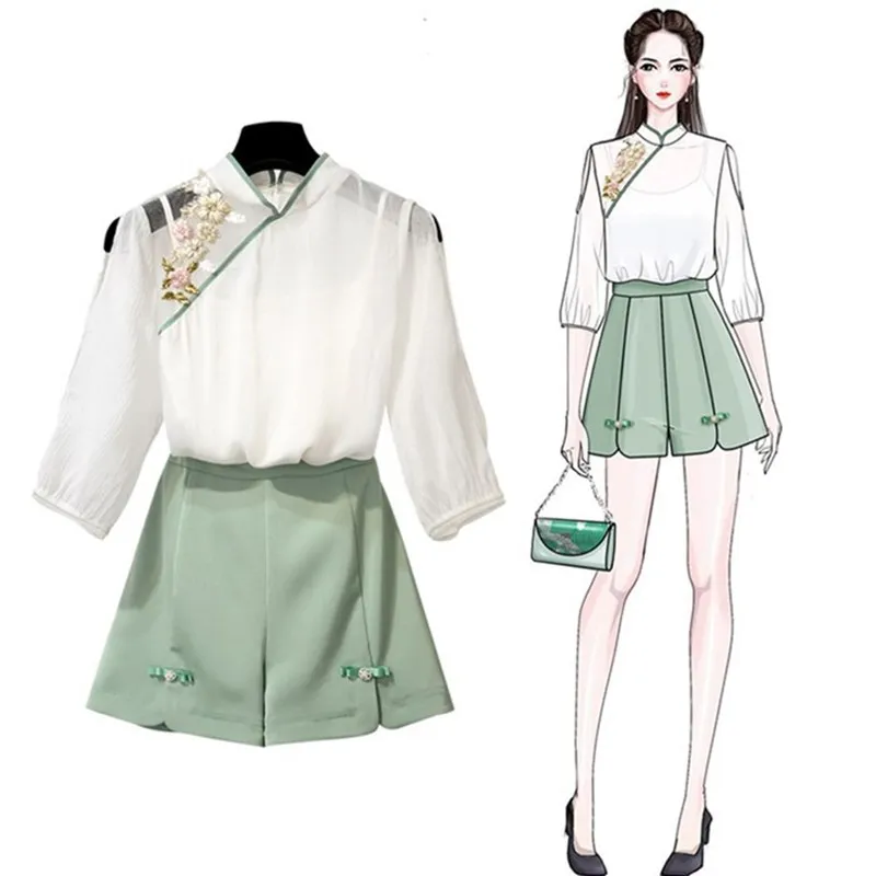 Women Chinese Style Embroidery Two Piece Set Floral Tops And Shorts Matching Sets Bow Wide Leg Casual Shorts Set
Women Chinese Style Embroidery Two Piece Set Floral Tops And Shorts Matching Sets Bow Wide Leg Casual Shorts Set