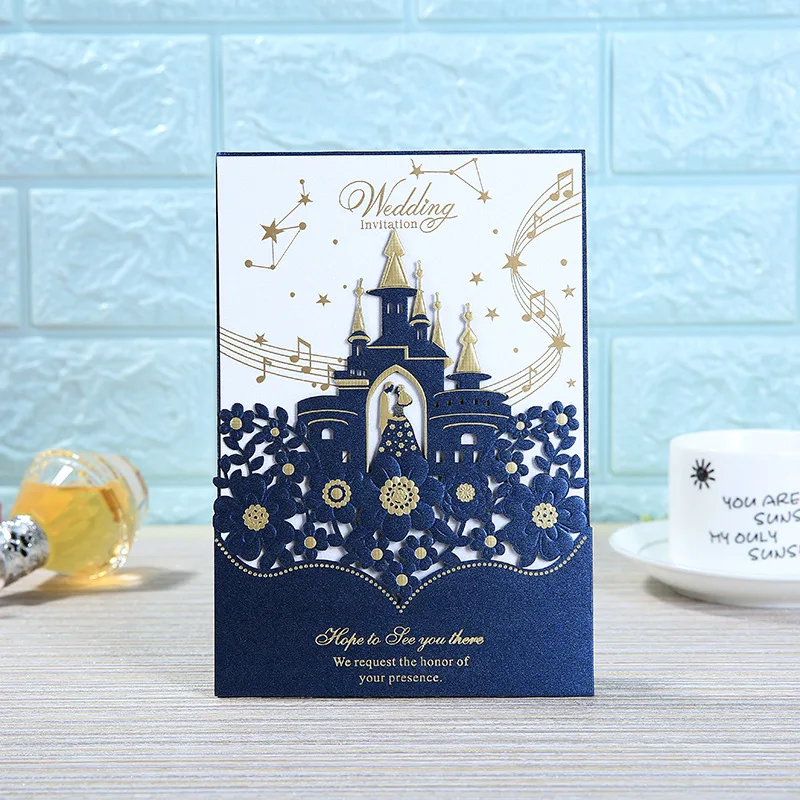 (50 pieces/lot) Romantic Castle Navy Blue Wedding Invitation Card Customized Print Bride Groom Marriage Party Invitations IC119
(50 pieces/lot) Romantic Castle Navy Blue Wedding Invitation Card Customized Print Bride Groom Marriage Party Invitations IC119