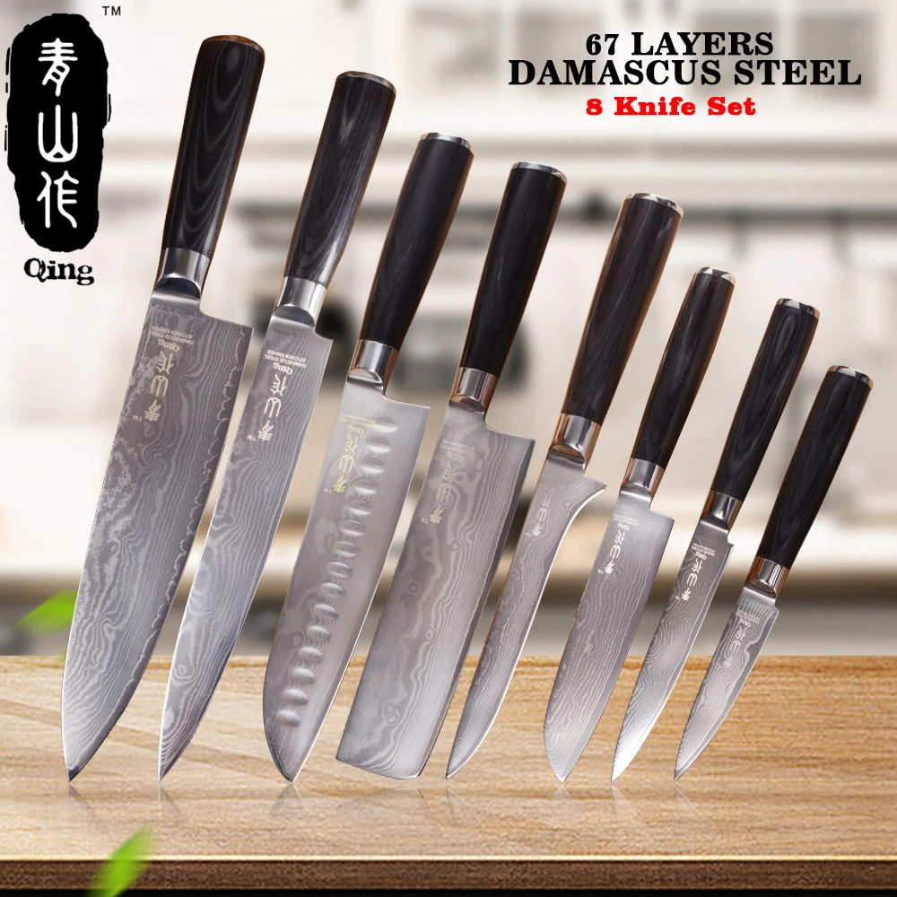QING 8pcs VG10 Damascus Knives Top Grade Cooking Tools 67 Layers Japanese Damascus Steel 8" 8" 7" 7" 6" 5" 5" 3.5" Kitchen Knife
QING 8pcs VG10 Damascus Knives Top Grade Cooking Tools 67 Layers Japanese Damascus Steel 8" 8" 7" 7" 6" 5" 5" 3.5" Kitchen Knife