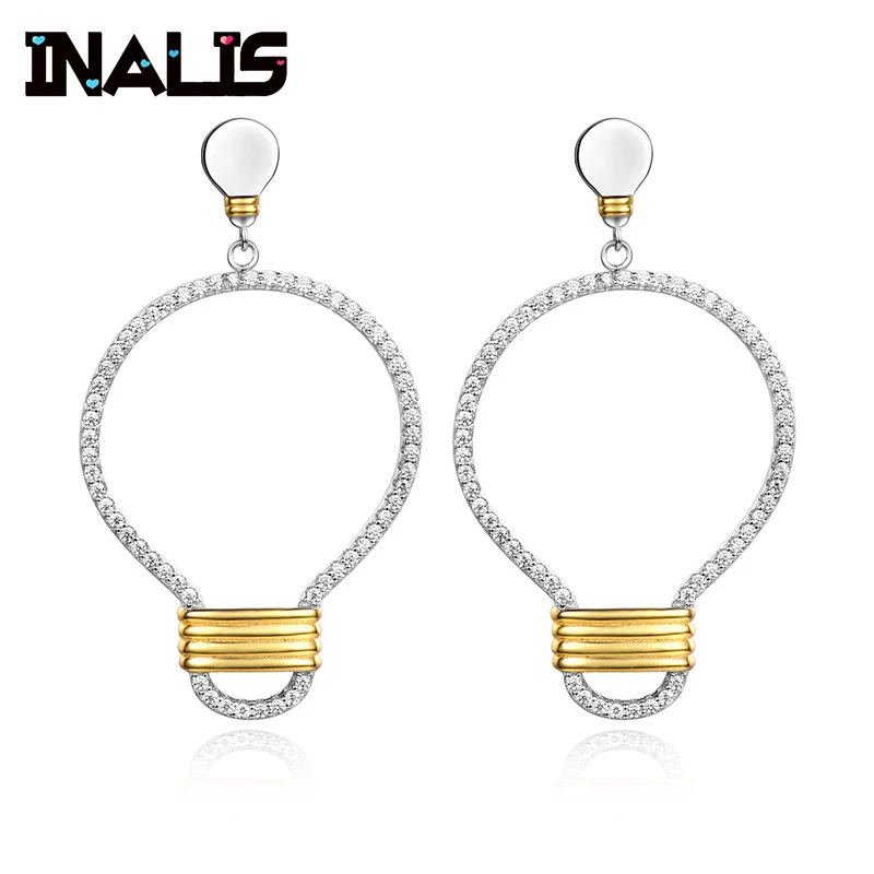 INALIS New Micro Paved CZ Real 925 Sterling Silver Drop Earrings Light Bulb Shape Big Brincos for Women Wedding Party Jewelry
INALIS New Micro Paved CZ Real 925 Sterling Silver Drop Earrings Light Bulb Shape Big Brincos for Women Wedding Party Jewelry