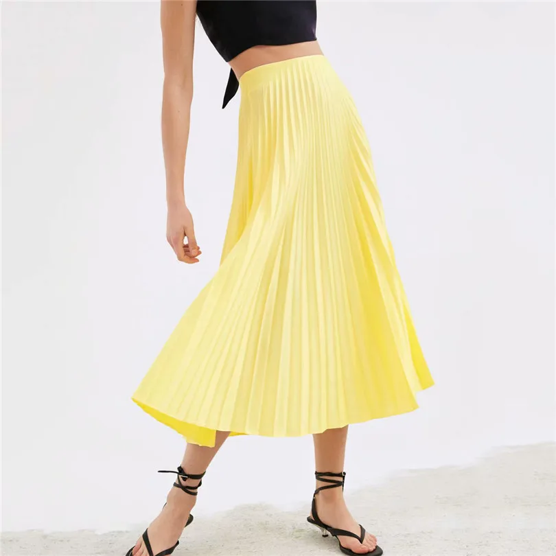 Women elegant yellow pleated midi skirt side zipper female casual solid mid calf office wear skirts faldas mujer
Women elegant yellow pleated midi skirt side zipper female casual solid mid calf office wear skirts faldas mujer