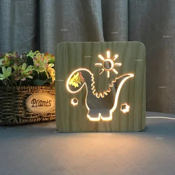 Cartoon cute dinosaur wooden night lights Hollow out design warm white lighting USB as a kids gift
Cartoon cute dinosaur wooden night lights Hollow out design warm white lighting USB as a kids gift