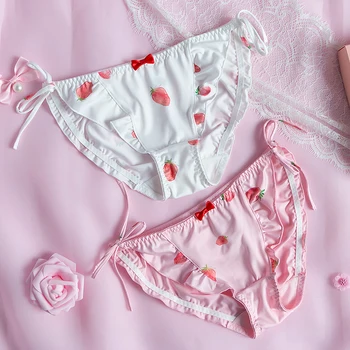 Japanese cute strawberry printed milk silk sexy strappy panties Teenage print bow lace panties female
Japanese cute strawberry printed milk silk sexy strappy panties Teenage print bow lace panties female
