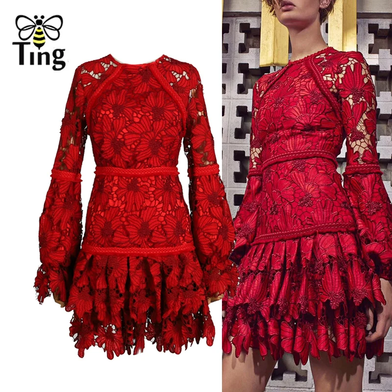 Tingfly High Quality Runway Designer Red Ruffles Lace Dress Women Vintage Mini Party Dresses Celebrity Fashion Vestidos Brand
Tingfly High Quality Runway Designer Red Ruffles Lace Dress Women Vintage Mini Party Dresses Celebrity Fashion Vestidos Brand