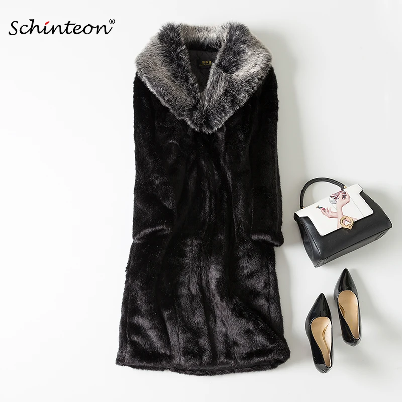 Schinteon Winter Fur Coat Long Outwear Faux/imitation Rabbit with Faux Fox Collar Warm Clothing S-6XL | Женская одежда