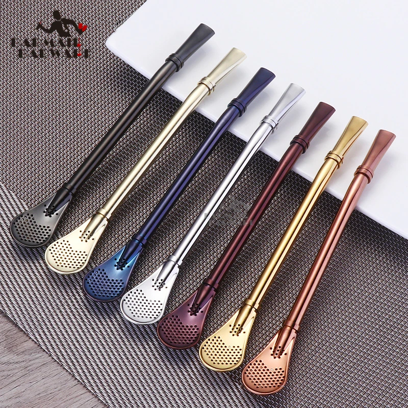 

1 Piece 15.7cm & 7color Stainless Steel Drinking Straw Metal Straws Filter Handmade Yerba Mate Tea Bombilla Gourd Washable