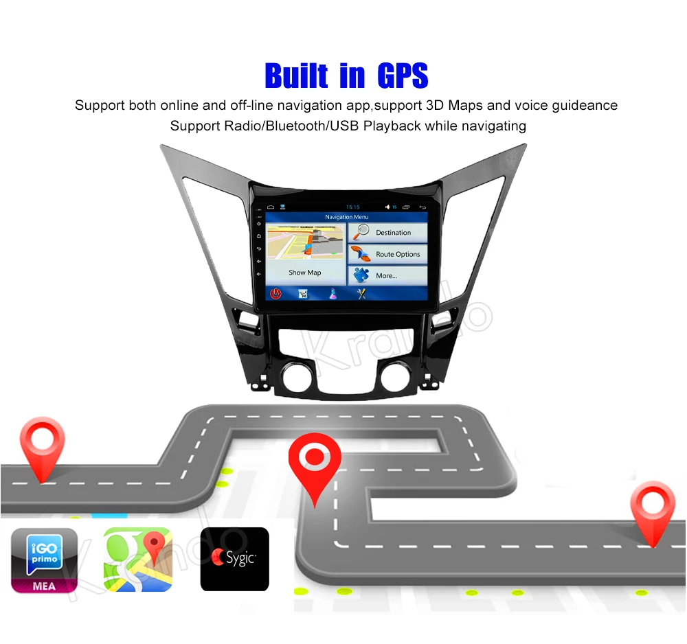 Krando Android car radio gps navigation multimedia system for Hyundai sonata 2012 2013 2014 2015