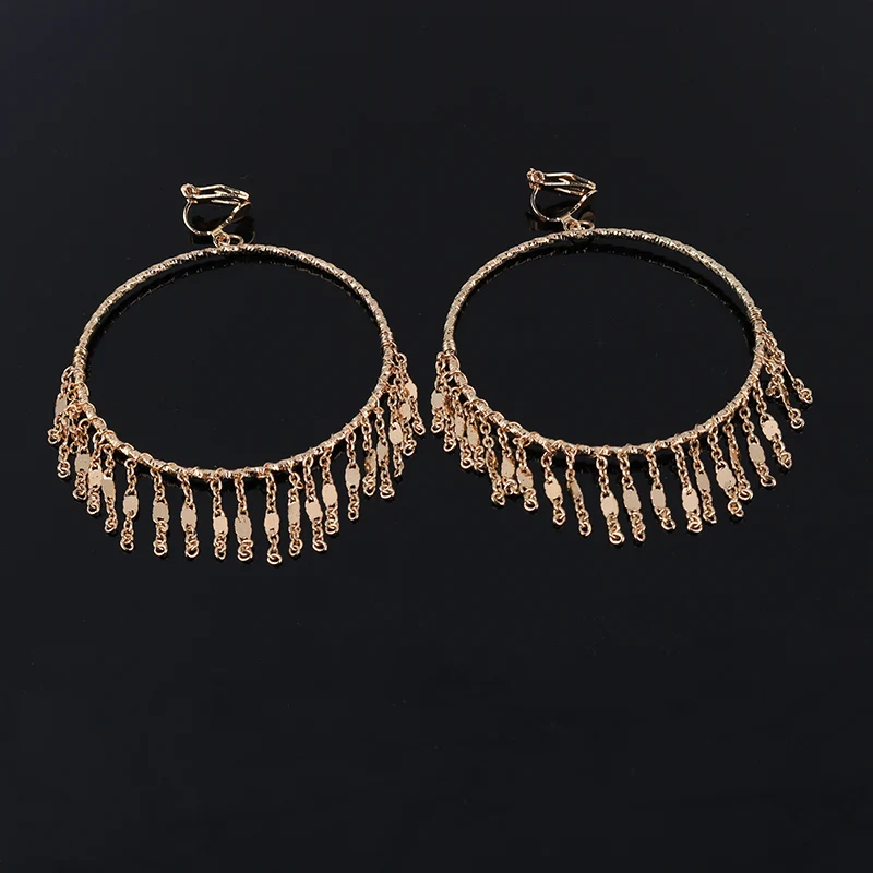 Handmade Twine Chain Round Geometric Gold Tassel Clip on Earrings for Women Personality Party No Hole Ear Clips Fashion Jewelry
Handmade Twine Chain Round Geometric Gold Tassel Clip on Earrings for Women Personality Party No Hole Ear Clips Fashion Jewelry