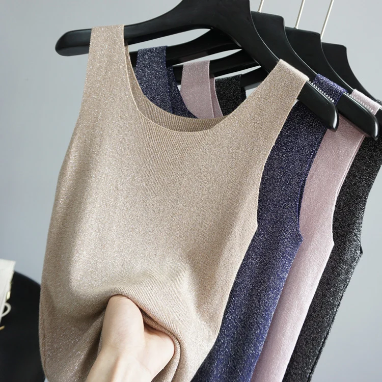 Solid Lurex Hot Sale Tank Summer New Style Elastic Thin Silky Handfeel Knitted Vest Sleeveless Tops 12 Colors
Solid Lurex Hot Sale Tank Summer New Style Elastic Thin Silky Handfeel Knitted Vest Sleeveless Tops 12 Colors
