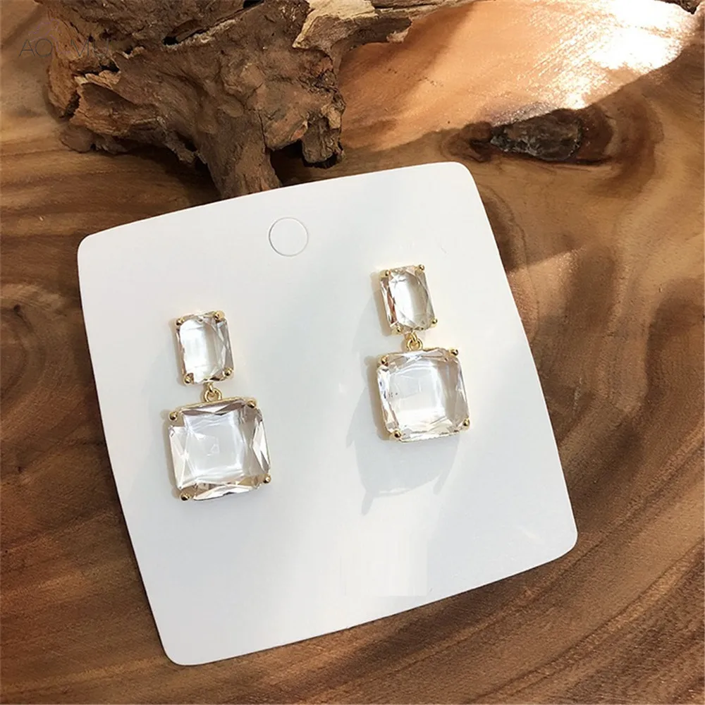AOMU Trendy Minimalist Geometric Square Crystal Glass Drop Earrings for Women Dangle Gifts Party Wedding Jewelry Pendientes
AOMU Trendy Minimalist Geometric Square Crystal Glass Drop Earrings for Women Dangle Gifts Party Wedding Jewelry Pendientes