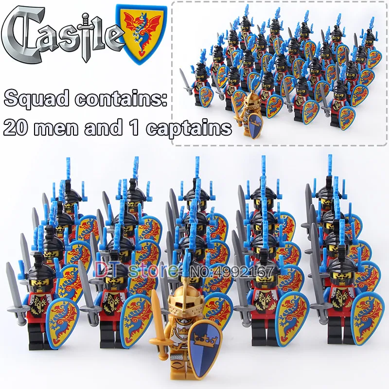 21Pcs/Lot Medieval Castle Army Blue Dragon Shield Knight with weapons Action Legoed Figures Building blocks Toys For Kids 9812
21Pcs/Lot Medieval Castle Army Blue Dragon Shield Knight with weapons Action Legoed Figures Building blocks Toys For Kids 9812
