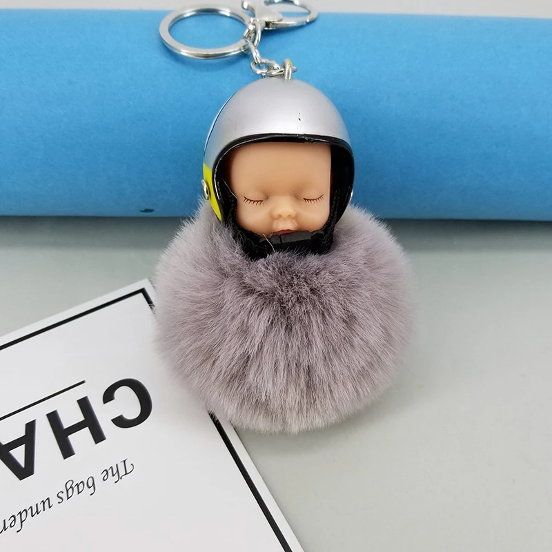 Симпатичный спящий шлем искусственный пушистый шар брелок с помпоном блестящее