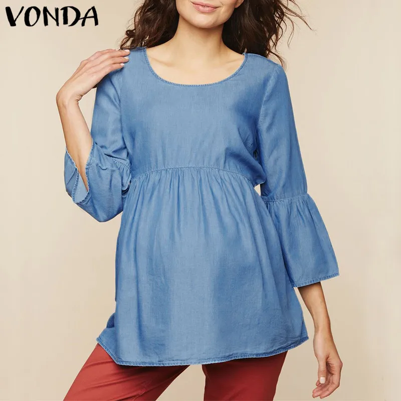 Women Denim Tops 2018 Autumn Maternity Blouses Shirts Casual Loose Elegant O Neck Flare Three Sleeve Solid Shirts 5XL Blusas
Women Denim Tops 2018 Autumn Maternity Blouses Shirts Casual Loose Elegant O Neck Flare Three Sleeve Solid Shirts 5XL Blusas