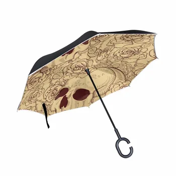 Skull & Flowers Windproof Reverse Umbrella Double Layer Long Shank Inverted Creative Customized Rain Protection Travel Size 
Skull & Flowers Windproof Reverse Umbrella Double Layer Long Shank Inverted Creative Customized Rain Protection Travel Size