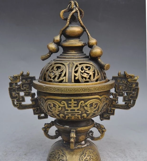 11"china Feng Shui bronze Gourd Calabash beast head statue incense burner Censer
11"china Feng Shui bronze Gourd Calabash beast head statue incense burner Censer