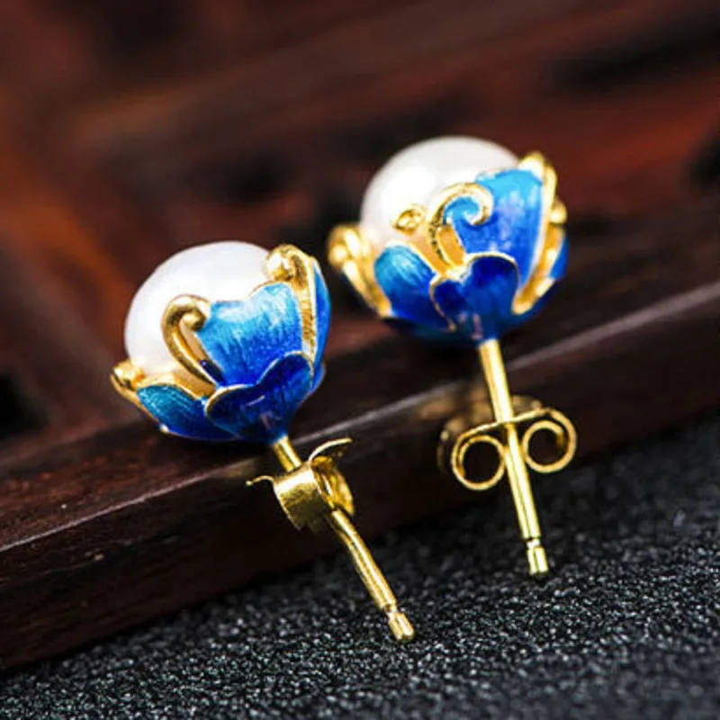 Elegant Sweet Natural Freshwater Pearl Stud Earrings High Quality Cloisonne Hand-crafted S925 Silver All-match Fashion Jewelry
Elegant Sweet Natural Freshwater Pearl Stud Earrings High Quality Cloisonne Hand-crafted S925 Silver All-match Fashion Jewelry