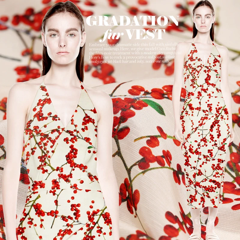 Cherry digital printing silk linen fabric summer silk fabric for dress breathable cheongsam dress linen fabric linen cloth
Cherry digital printing silk linen fabric summer silk fabric for dress breathable cheongsam dress linen fabric linen cloth