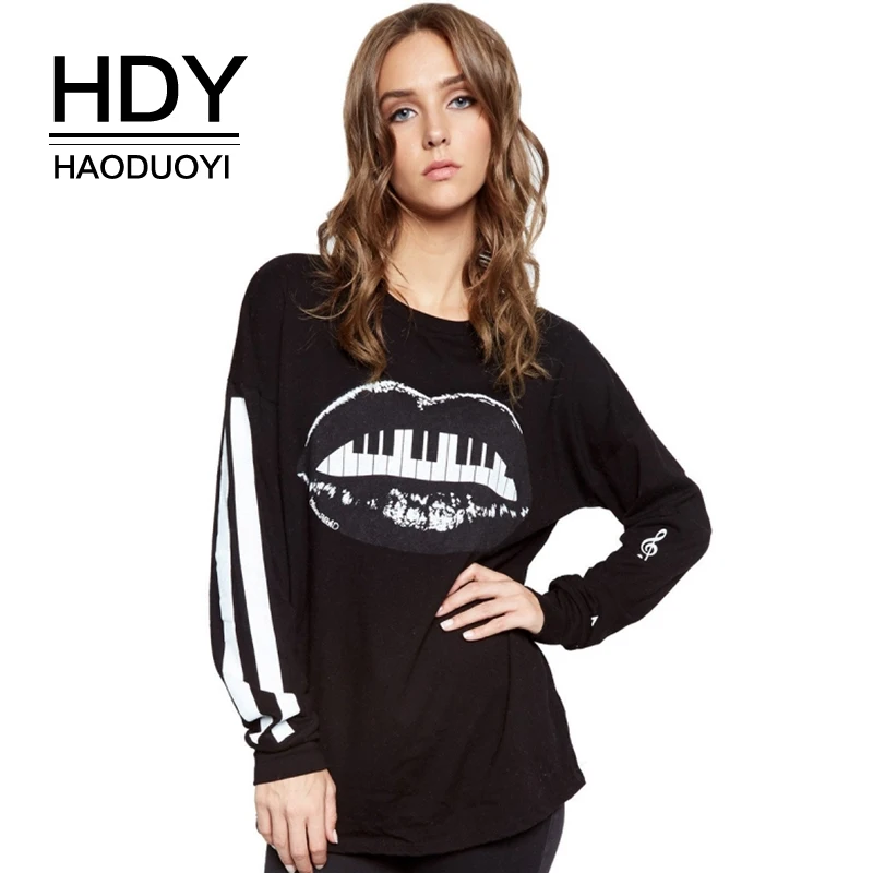 HDY Haoduoyi Black Printed Women Casual Sweatshirts O-Neck Long Sleeve Female Fashion Pullovers White Striped Lady Tops
HDY Haoduoyi Black Printed Women Casual Sweatshirts O-Neck Long Sleeve Female Fashion Pullovers White Striped Lady Tops