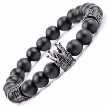2018 Trendy Black Cubic zirconia Crown Charm Bracelets For Women Men Natural Stone Bracelet Matte Black Agates Beaded Jewelry
2018 Trendy Black Cubic zirconia Crown Charm Bracelets For Women Men Natural Stone Bracelet Matte Black Agates Beaded Jewelry