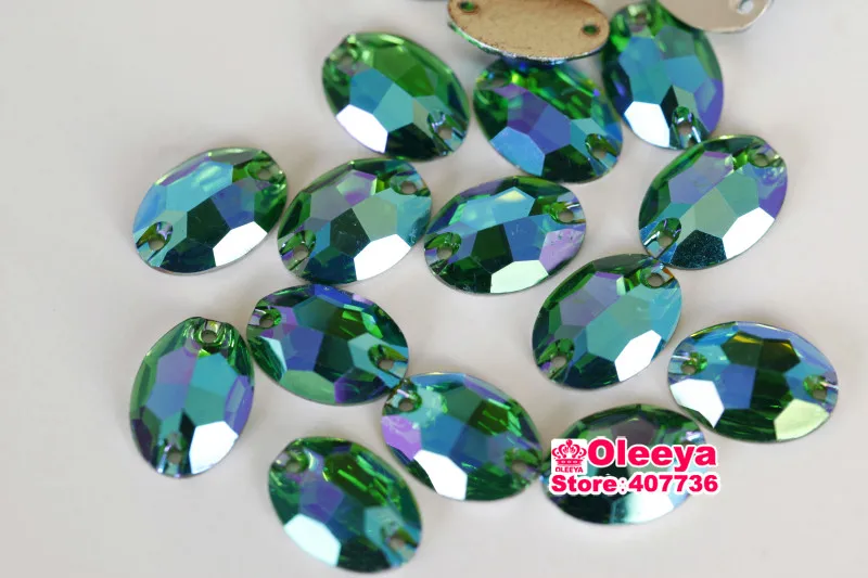 Resin oval Emerald AB flatback sew on rhinestones (5)