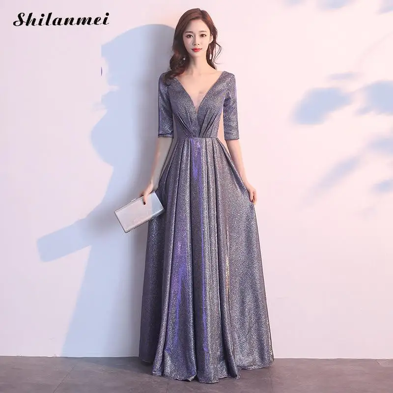 Sexy Deep V neck Long Formal Dress Women Wedding bridal Floor-Lenght Dress Grey Bling Solid Half Sleeve Prom Gown Long Dress
Sexy Deep V neck Long Formal Dress Women Wedding bridal Floor-Lenght Dress Grey Bling Solid Half Sleeve Prom Gown Long Dress