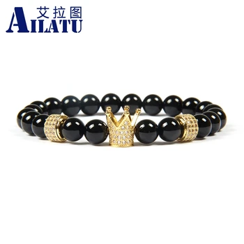 Ailatu Men's Jewelry Wholesale 8mm A Grade Black Onyx Stone Beads with White Cz Cylinders Imperial Crown & Stoppers Bracelets
Ailatu Men's Jewelry Wholesale 8mm A Grade Black Onyx Stone Beads with White Cz Cylinders Imperial Crown & Stoppers Bracelets