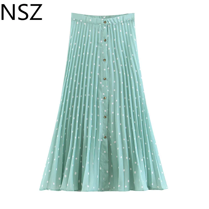 NSZ women Elegant Polka Dots Pleated Midi Skirt Female Casual A Line Skirt Button Decoration Chic Summer Skirts
NSZ women Elegant Polka Dots Pleated Midi Skirt Female Casual A Line Skirt Button Decoration Chic Summer Skirts