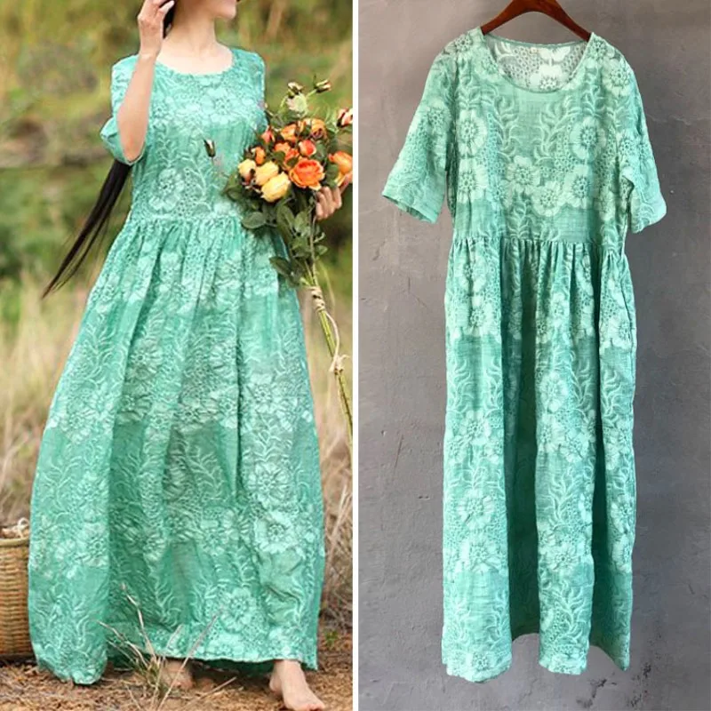 New Casual Loose Dress Art Original Retro Half Sleeve Pure Ramie Embroidery Lace-up Dress Female Cotton And Hemp Long Dress
New Casual Loose Dress Art Original Retro Half Sleeve Pure Ramie Embroidery Lace-up Dress Female Cotton And Hemp Long Dress