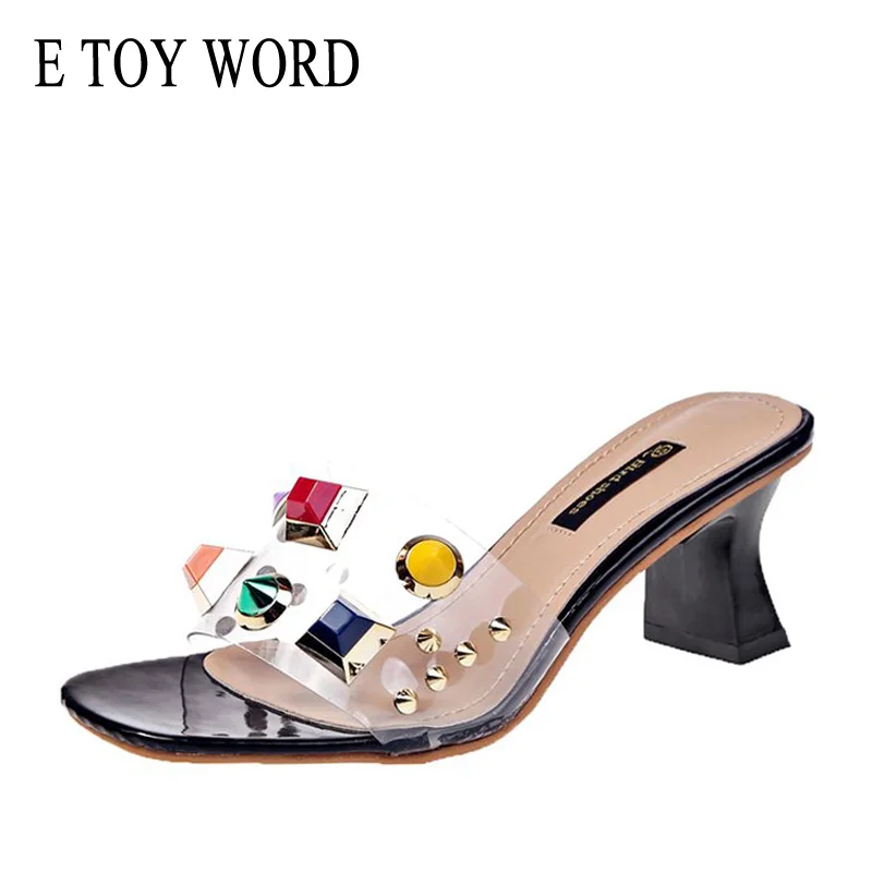 E TOY WORD Slippers Women 2019 Summer New Fashion Rhinestone Slippers Thick Heel High heels Women Outer wear sandals Transparent 
E TOY WORD Slippers Women 2019 Summer New Fashion Rhinestone Slippers Thick Heel High heels Women Outer wear sandals Transparent