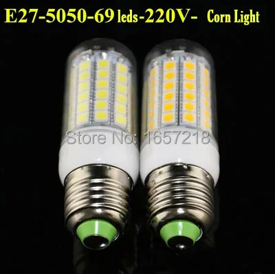 

360 degrees 1pcs 2014 NEW High Bright 15W Wall LED lamps E27 69 LEDs 220V High Quality 5050 SMD Corn LED Bulb Ceiling light