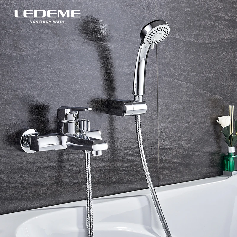 

LEDEME Bathtub Faucet Water Tap Mixer Wall Mounted Round 3 Mode Shower Head Short Spout Bathroom Single Lever Tub Faucet L3259