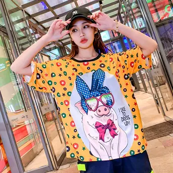 Tide brand cute cartoon pig baby print short-sleeved t-shirt female casual loose large version of students half sleeve summer
Tide brand cute cartoon pig baby print short-sleeved t-shirt female casual loose large version of students half sleeve summer