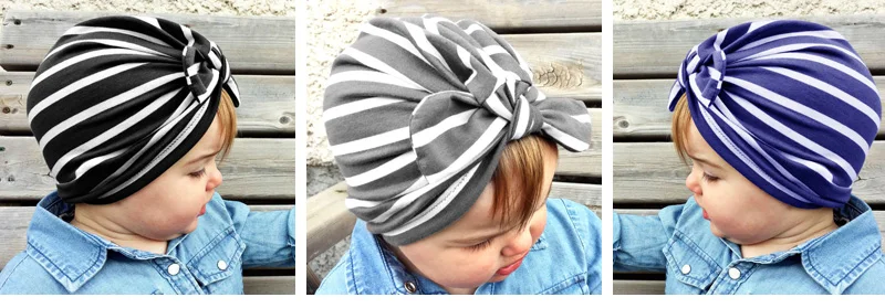Fashion Striped Baby Hat with Bow Multicolor Elastic Infant Baby Beanie Beach Turban Cap Accessories