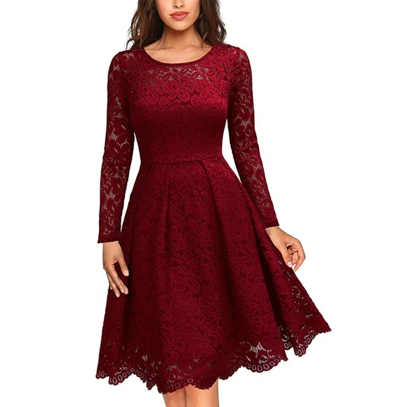 Women's Vintage Long Sleeve O Neck Slim Swing A Line Dress Floral Lace Cocktail Party Dresses
Women's Vintage Long Sleeve O Neck Slim Swing A Line Dress Floral Lace Cocktail Party Dresses