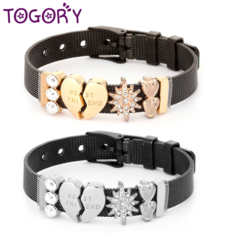 TOGORY Jewelry Best Friend Slide Charm Keeper Bracelets Hollow Heart Stainless Steel Mesh Fine Bracelet As Women Friend Gift
TOGORY Jewelry Best Friend Slide Charm Keeper Bracelets Hollow Heart Stainless Steel Mesh Fine Bracelet As Women Friend Gift