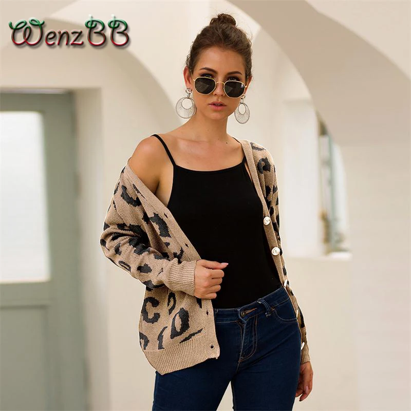 Wenzbb Women Vintage Leopard Print knitted Cardigan Sweater V-Neck Button Cardigan Coat Outwear Femme Fall Winter Dropshipping
Wenzbb Women Vintage Leopard Print knitted Cardigan Sweater V-Neck Button Cardigan Coat Outwear Femme Fall Winter Dropshipping