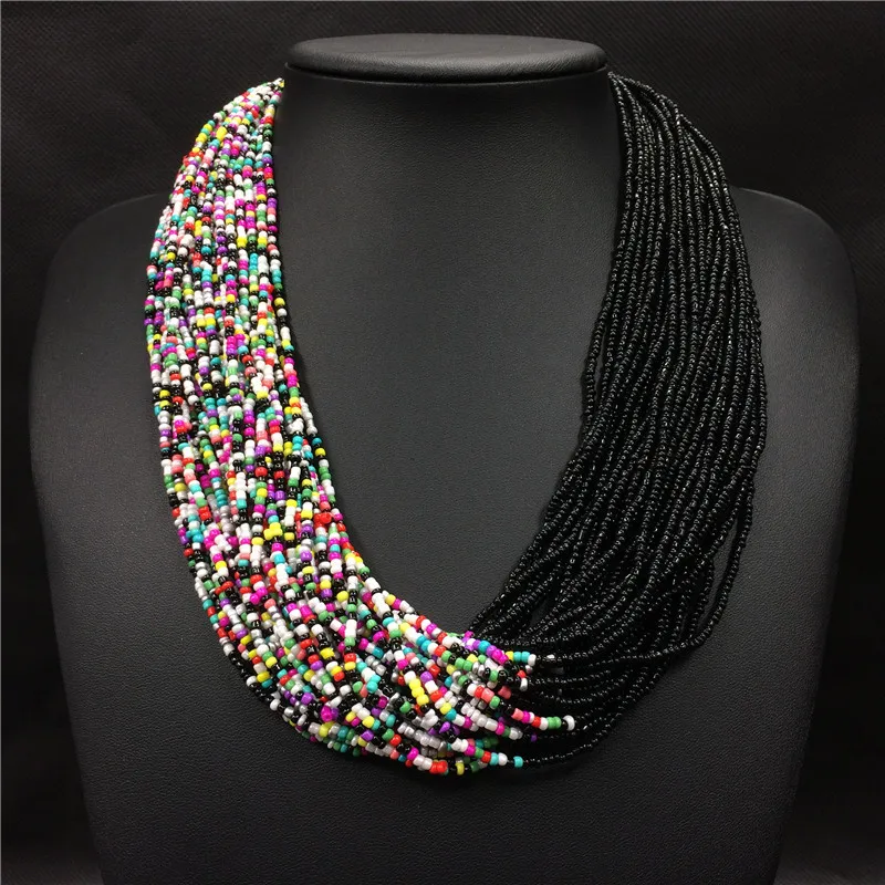 

2018 Fashion Bohemian Boho Acrylic Beads Necklace Women Long Multi Layer Statement Strand Necklace Layered Jewelry Collier Femme