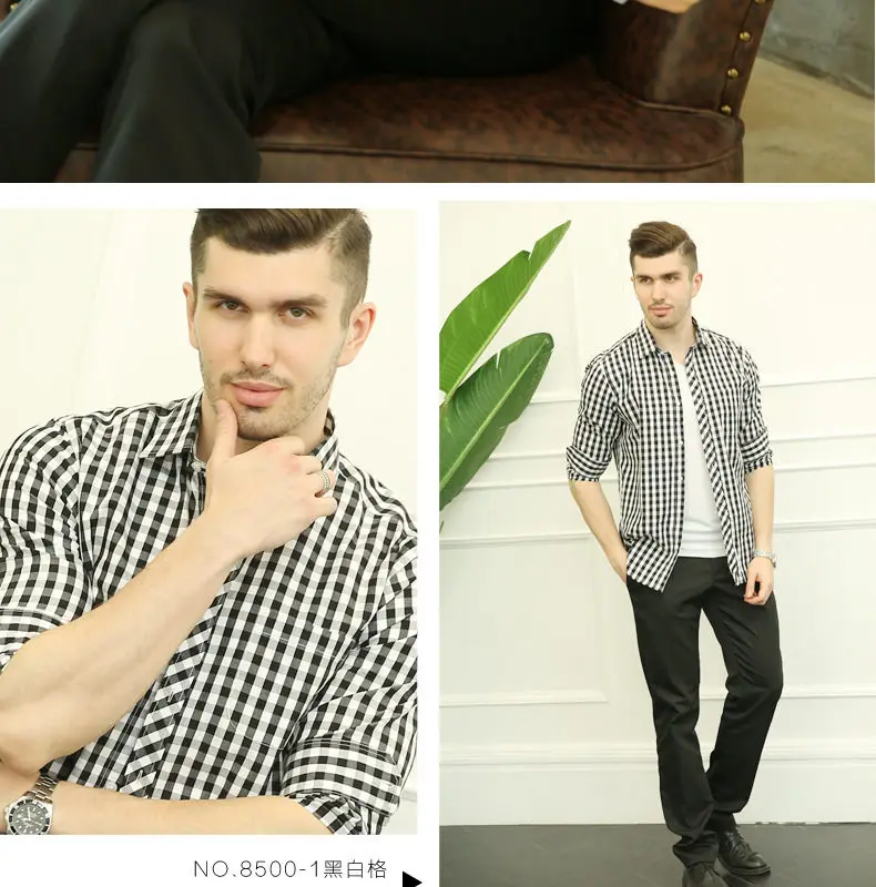 Plaid Shirts Men Free Iron Spring Summer Long Sleeve Cotton Business Formal Male Dress Shirts Leisure Social Shirts Brand MuLS 06