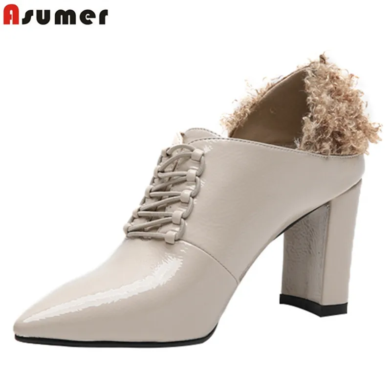 ASUMER Big size 34-43 lace up women pumps pointed toe thick high heels spring autumn patent pu leather ladies office lady shoes
ASUMER Big size 34-43 lace up women pumps pointed toe thick high heels spring autumn patent pu leather ladies office lady shoes