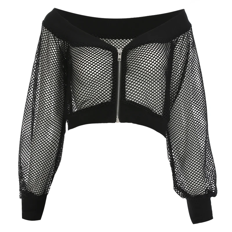 Women Sexy Hollow Out Mesh Top Summer Black Long Sleeve Front Zipper t shirt 2018 Cropped Streetwear Tee Shirt Femme
Women Sexy Hollow Out Mesh Top Summer Black Long Sleeve Front Zipper t shirt 2018 Cropped Streetwear Tee Shirt Femme